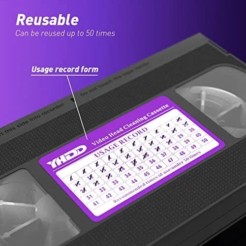 YHDD VCR Head Cleaner Tape for VHS/VCR Players, Dry Type Reusable Video Head Cleaner thumbnail 6