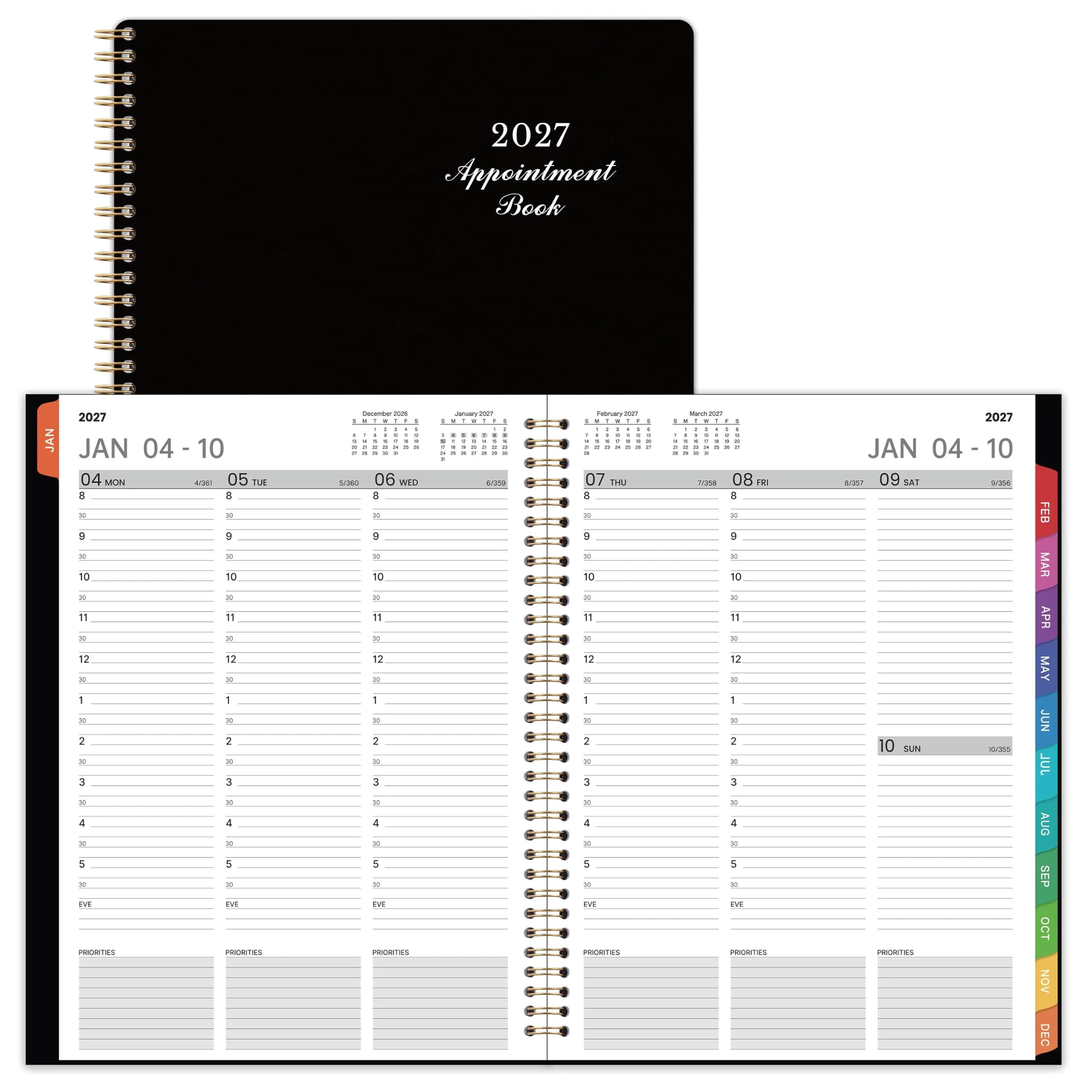 Indeme 2027 Appointment Book | Daily Hourly Planner, 9" x 11", Colorful Tabs, Lay-Flat Design