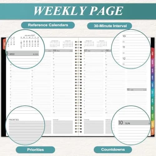 Indeme 2027 Appointment Book | Daily Hourly Planner, 9" x 11", Colorful Tabs, Lay-Flat Design thumbnail 5