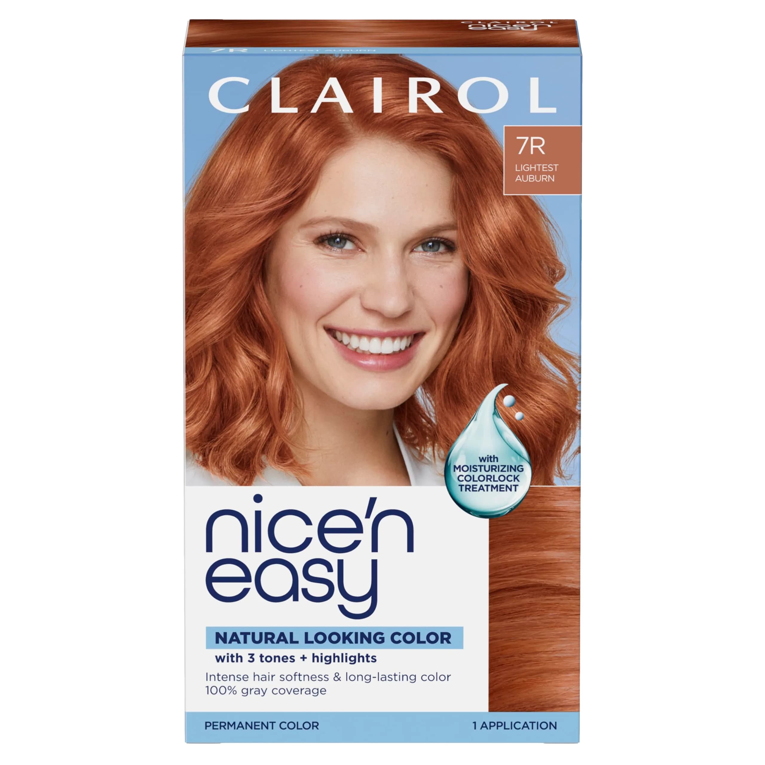 Clairol Nice'n Easy Permanent Hair Dye 7R Lightest Auburn 185ml (6.26 Fl Oz) | 100% Gray Coverage — 7R Lighest Auburn