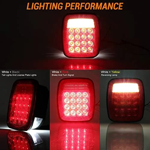 CMVT Auto Red Square 38-LED Tail Light Assembly 2-Pack | Universal 12V Fitment for Jeep Wrangler CJ YJ TJ & Trucks thumbnail 4