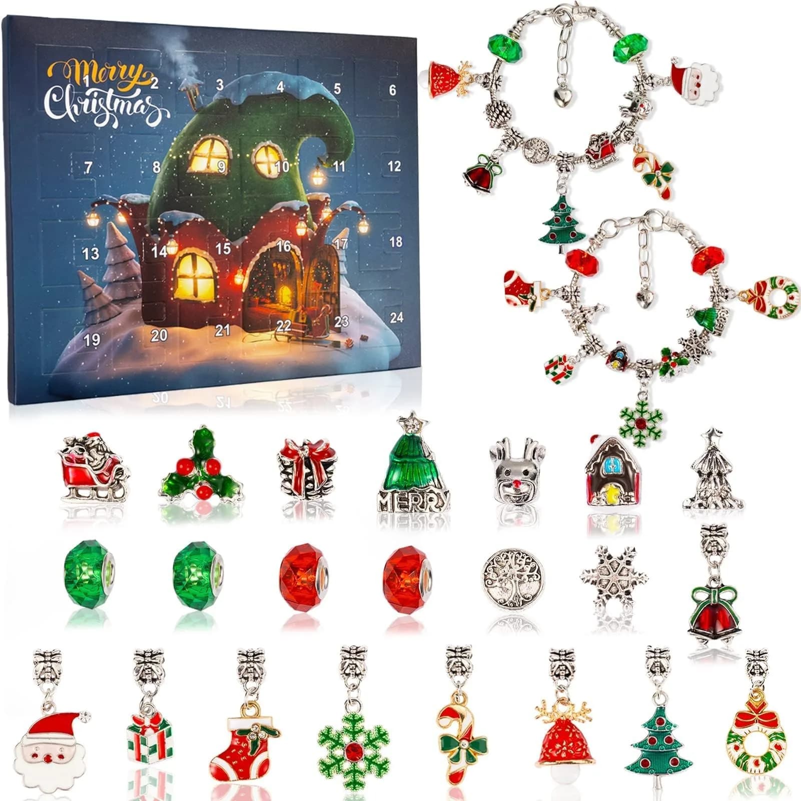 OuMuaMua Christmas Countdown Advent Calendar Bracelets 2026 | DIY Jewelry Kit for Girls & Kids - main product image