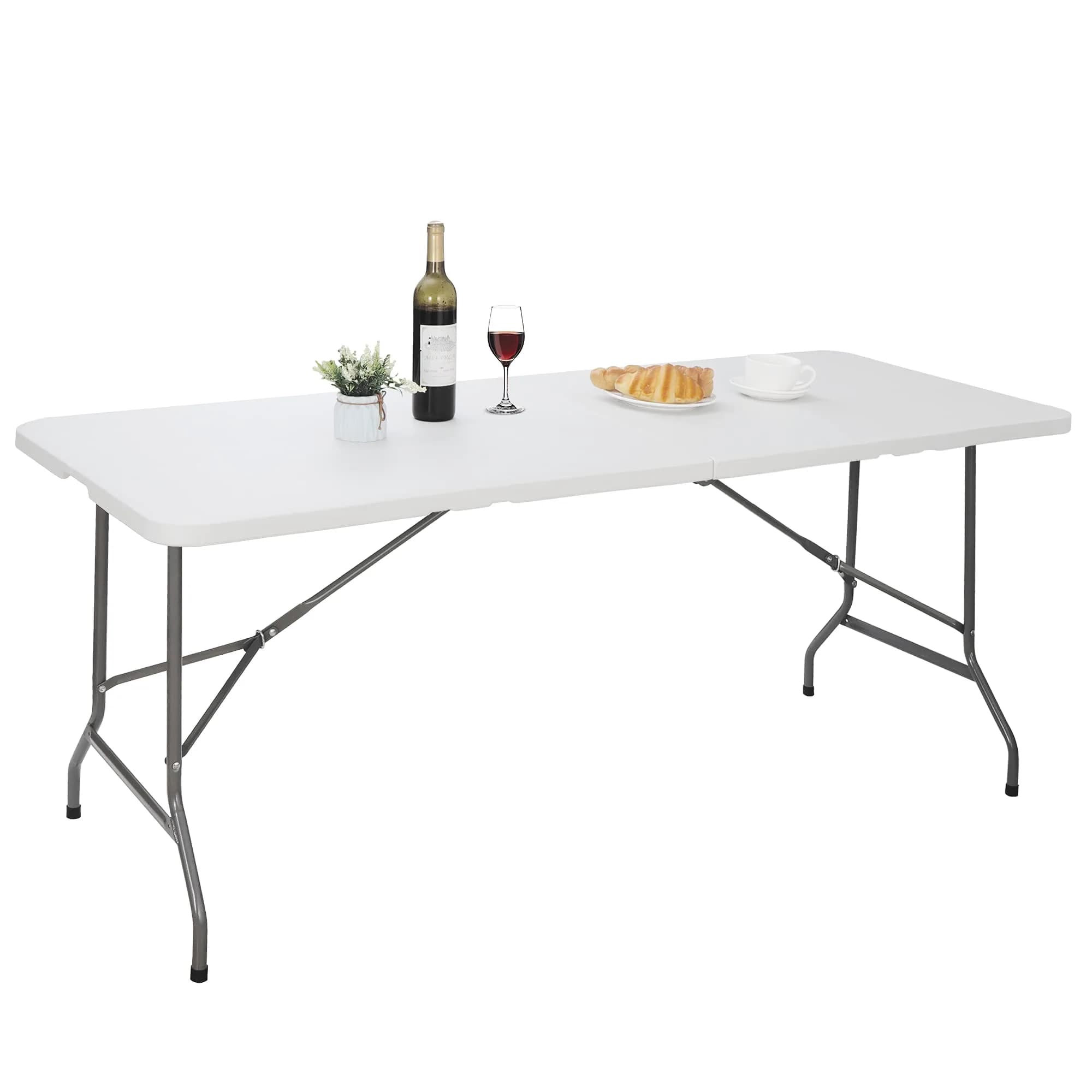 Saicool 6FT Folding Event Table | Heavy Duty Indoor Outdoor Picnic Table, White