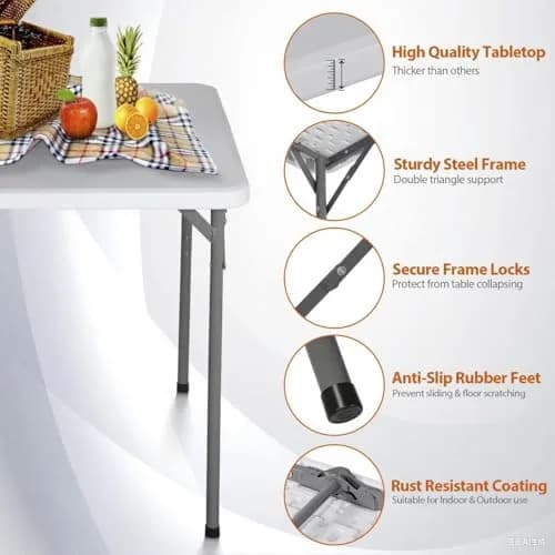 Saicool Folding Event Table 3FT | Heavy Duty Indoor Outdoor Picnic Table with Handle Lock thumbnail 6
