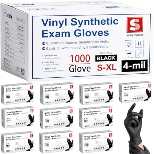 Schneider Black Vinyl Exam Gloves 1000 ct (4 mil) | Medical Grade Disposable Protection thumbnail 1