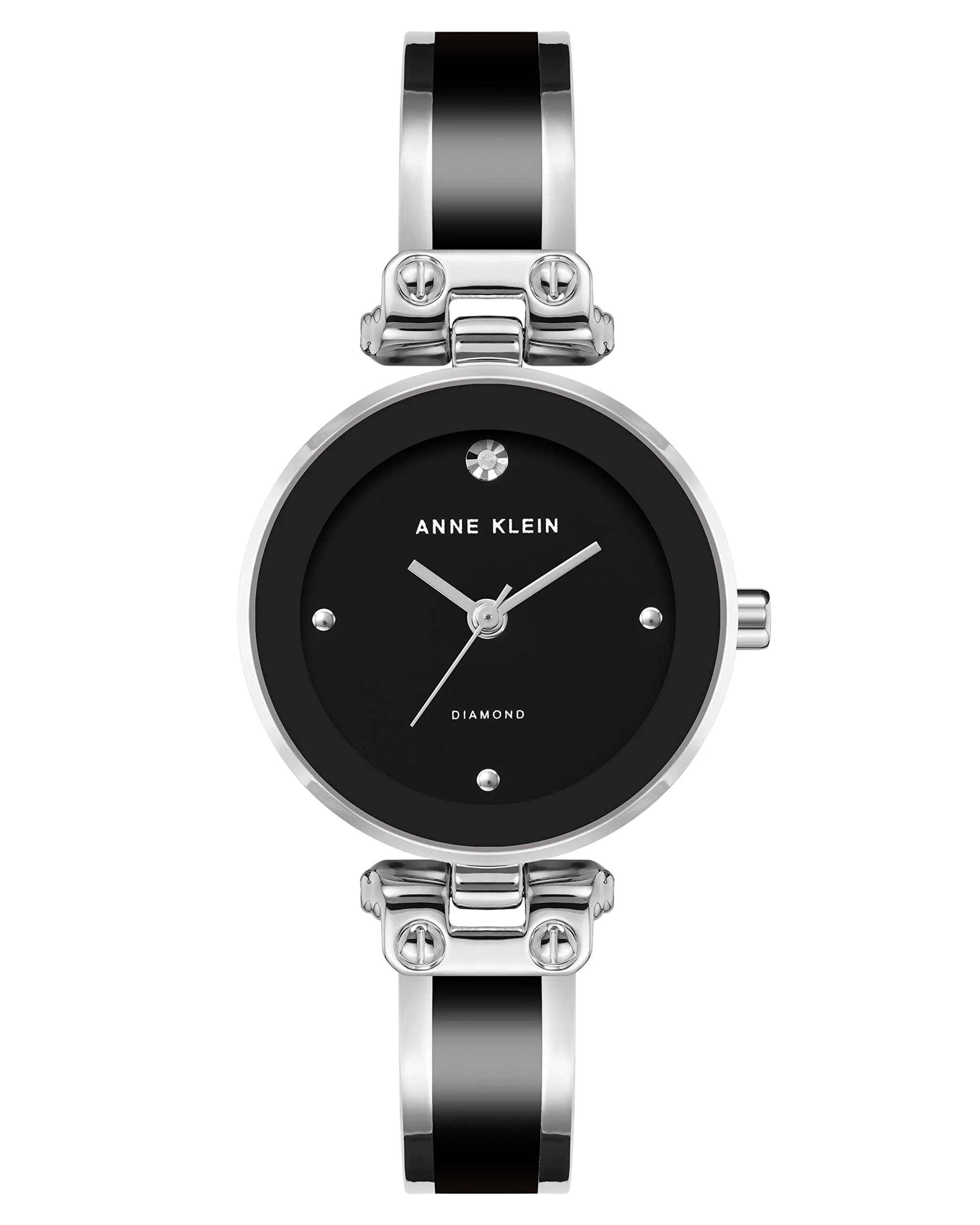 Anne Klein Women's Genuine Diamond Dial Bangle Watch | Silver-tone, 34mm, Enamel Bezel, Water-Resistant — Silver-tone Enamel