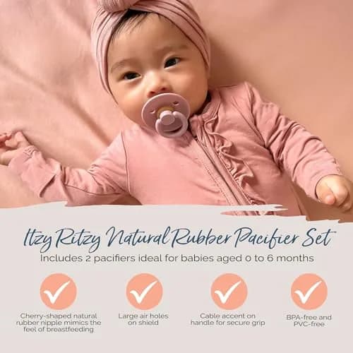 Itzy Ritzy Natural Rubber Pacifiers for 0–6 Mos | BPA-Free, Chic & Soothing thumbnail 4