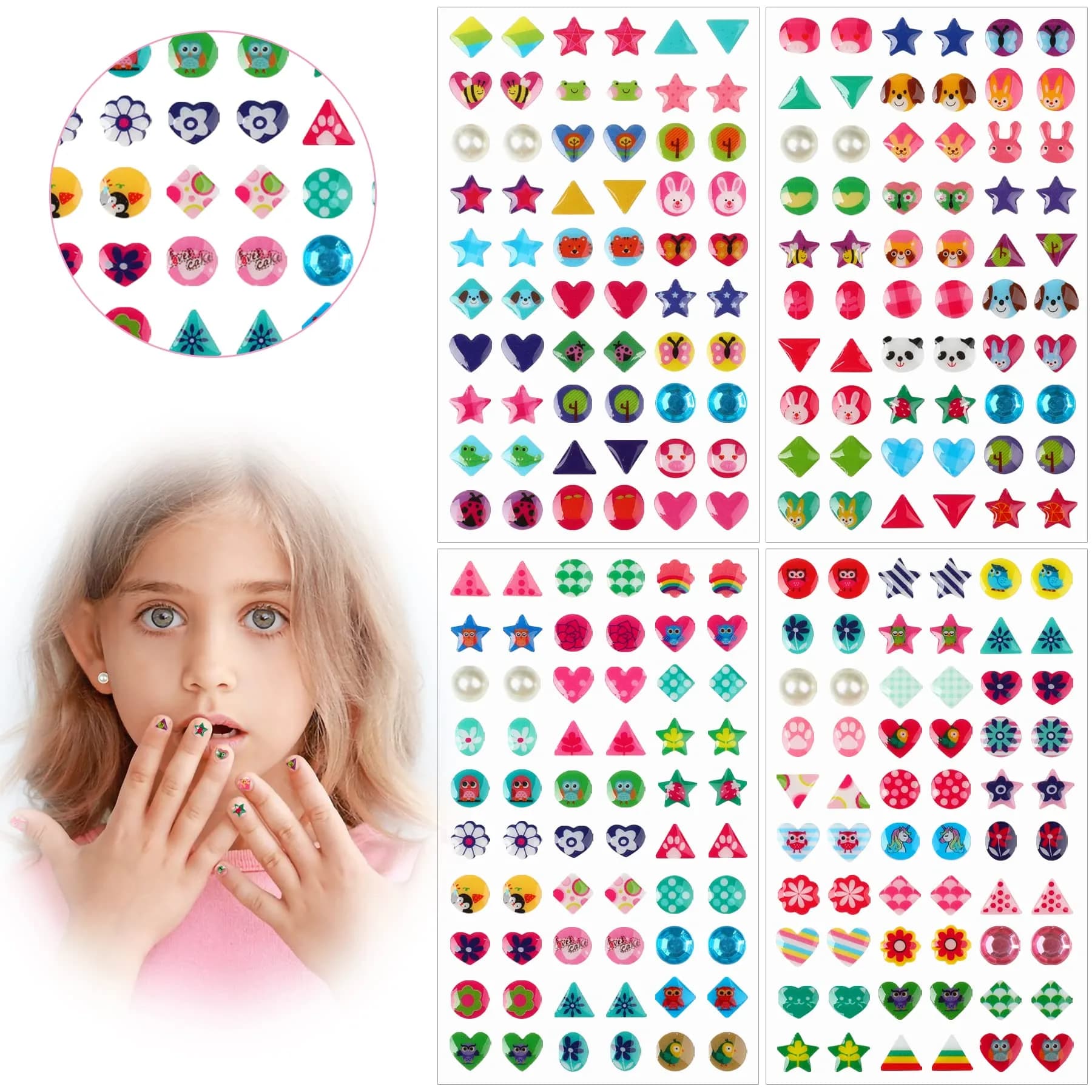 AUGSUN 240 Pcs Glitter Sticker Earrings for Girls | Non-Toxic, Assorted Colors, 3D Design - main product image