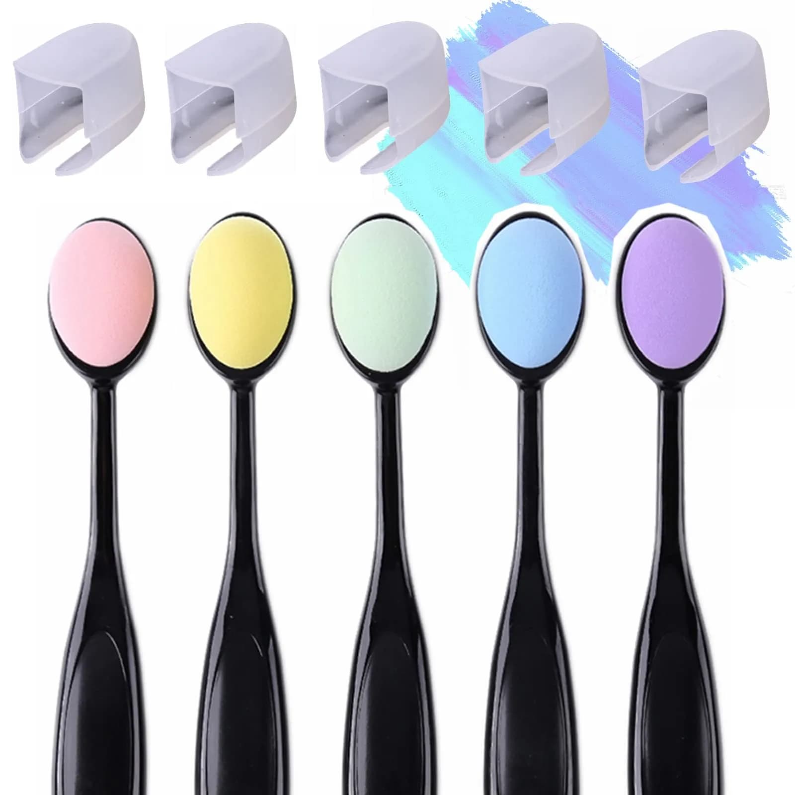Briartw 5-Color Blending Sponge Brush Set with Brush Caps, 15cm (5.9 inch) | Ideal for Ink Blending & Art Painting - main product image