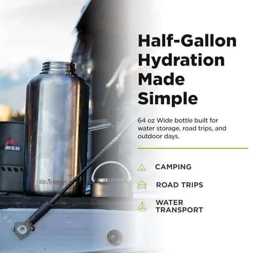 Klean Kanteen Wide Water Bottle with Loop Cap - Stainless Steel Water Bottle for Daily Hydration & Outdoor Use - Non-Insulated - BPA Free, Dishwasher Safe - Brushed Stainless, 64 oz thumbnail 4