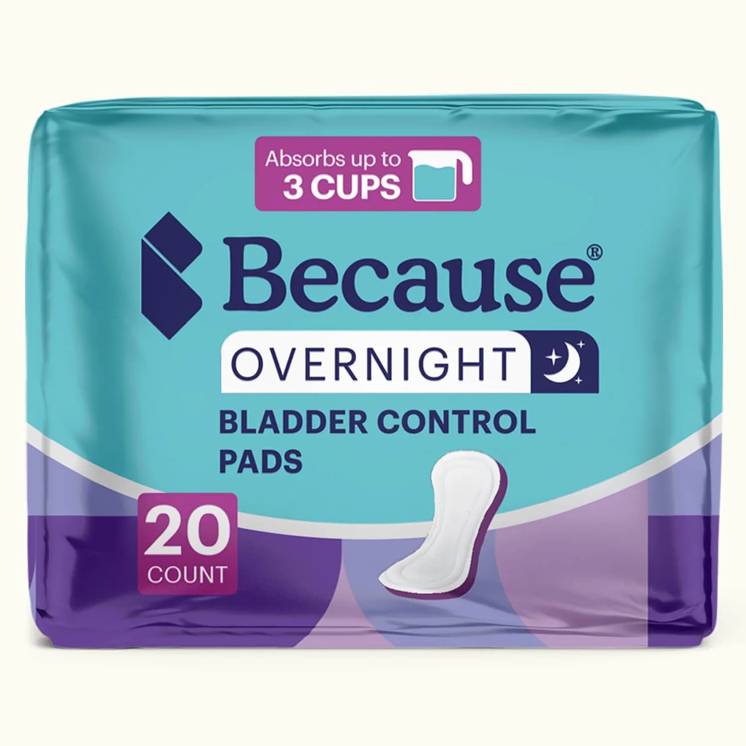 Because Incontinence Pads for Women - Extra Heavy Absorbency | 20 Count Nighttime Leak-Free Liners - main product image