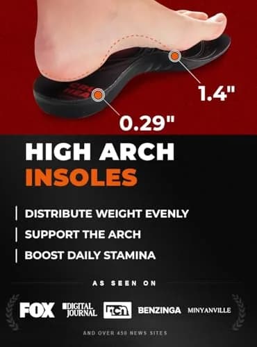 CRUVHEAL High Arch Support Insoles XL | Heavy Duty Plantar Fasciitis Relief for Men & Women thumbnail 3