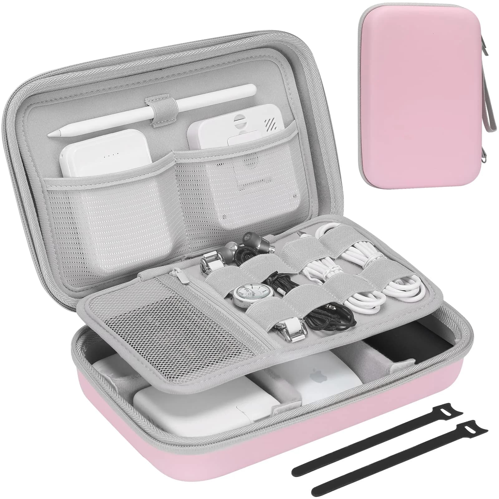 ProCase Hard Travel Electronic Organizer Case for MacBook Power Adapter Chargers Cables Power Bank Apple Magic Mouse Apple Pencil USB Flash Disk SD Card Small Portable Accessories Bag -Grey, L | Tech Gear Storage Solution — Rosegold