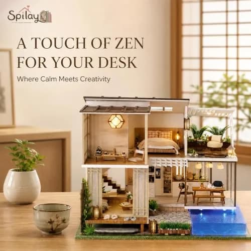 Spilay Miniature Dollhouse Kit for Adults | DIY Craft, Home Decor & Gift (11.41*9.25*9.45 IN) thumbnail 4