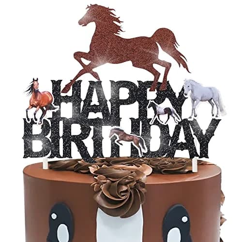 umoni Horse Happy Birthday Cake Topper Horse Racing Party Glitter Cake Decoration 7.8in x 6.1in | Horse Theme Celebration thumbnail 1