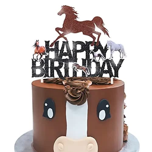 umoni Horse Happy Birthday Cake Topper Horse Racing Party Glitter Cake Decoration 7.8in x 6.1in | Horse Theme Celebration thumbnail 6