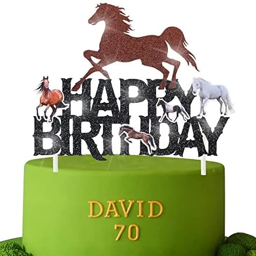 umoni Horse Happy Birthday Cake Topper Horse Racing Party Glitter Cake Decoration 7.8in x 6.1in | Horse Theme Celebration thumbnail 9