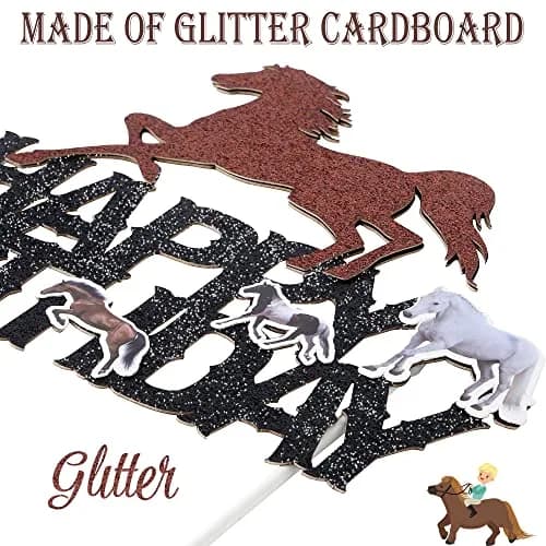 umoni Horse Happy Birthday Cake Topper Horse Racing Party Glitter Cake Decoration 7.8in x 6.1in | Horse Theme Celebration thumbnail 2