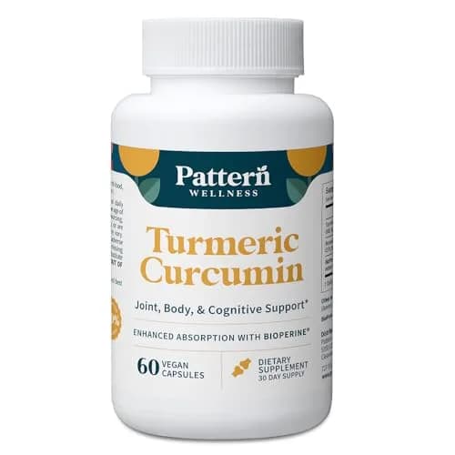 Pattern Wellness Turmeric Curcumin Supplement – 60 Capsules | 1300mg, 95% Curcuminoids, Bioperine for Absorption thumbnail 1