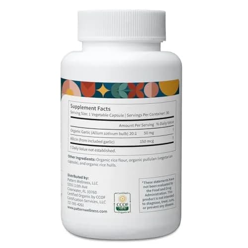 Pattern Wellness Odorless Organic Garlic Supplement – 30 Capsules | Supports Circulatory & Immune Health thumbnail 3