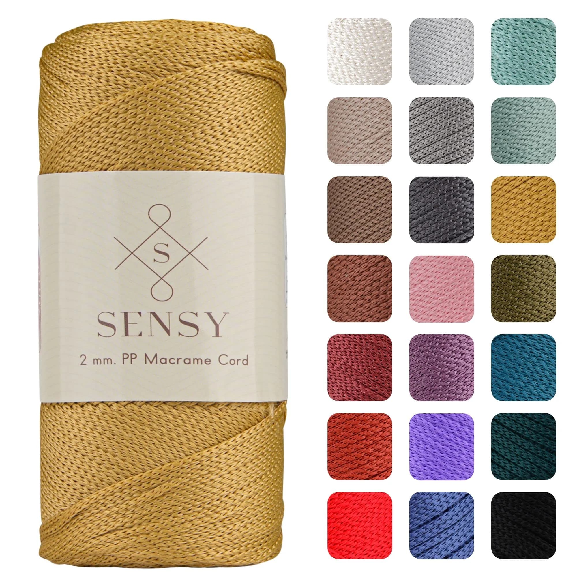 S SENSY 2mm Polyester Cord 251 Yards (230m) | Sage Color Macrame Rope for Bags & Decor — Mustard / 1 Skein