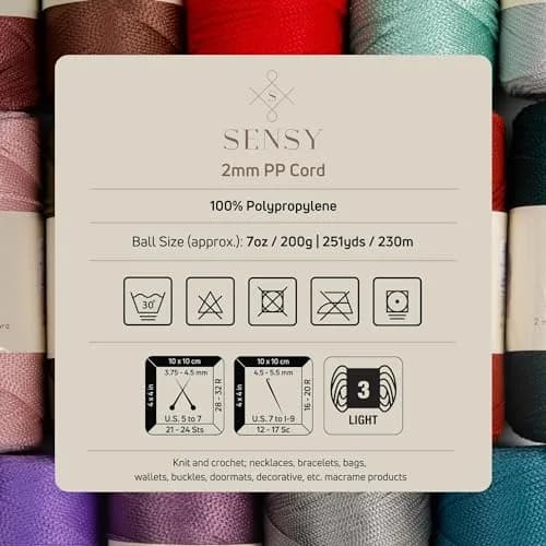 S SENSY Premium Macrame Cord 2mm (754 ft / 230 m) Silver | Sparkle & Shine for Crochet & Knitting Projects thumbnail 4