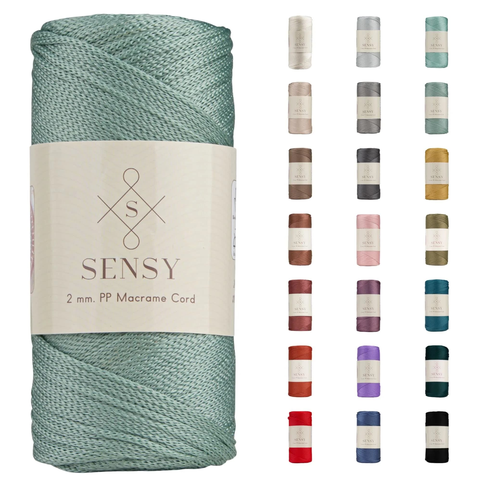 S SENSY 2mm Polyester Cord 251 Yards (230m) | Sage Color Macrame Rope for Bags & Decor — Sage