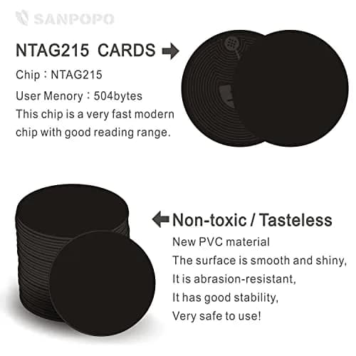 sanpopo NFC Tags Ntag215 50 pcs Waterproof Black | Programmable NFC Business Cards for iPhone & Android thumbnail 4