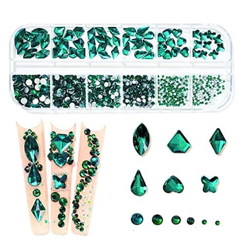 La Jolie Jasmin 735 Pieces Green Rhinestones for Nails | High-Quality Nail Art Crystals (735 pcs, Glass, AB Finish) thumbnail 1
