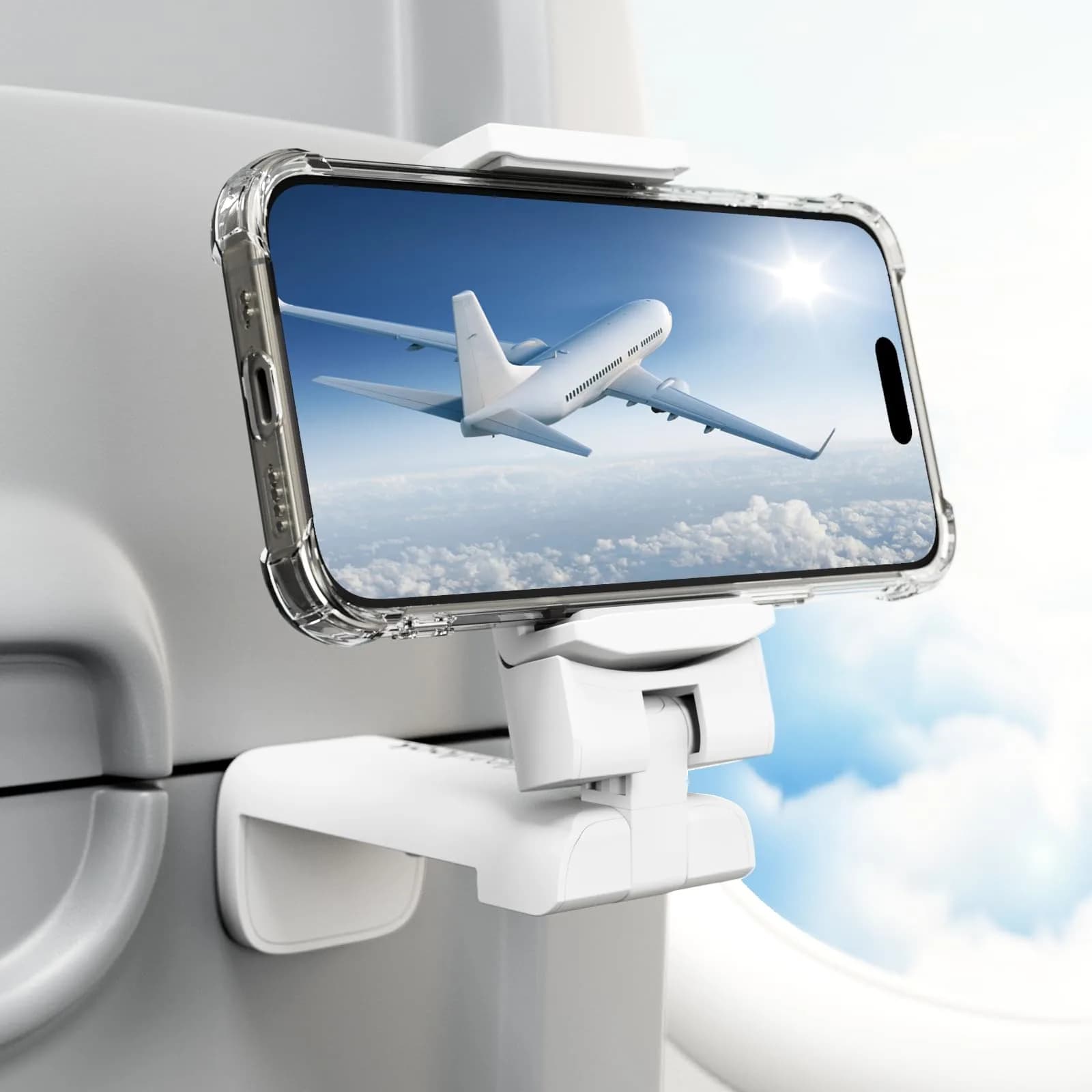 Klearlook Universal Airplane Phone Holder 2 Pack Pink | Rotatable Mount for Tray Table & Desk, Hands-Free Adjustable Stand — Pure White
