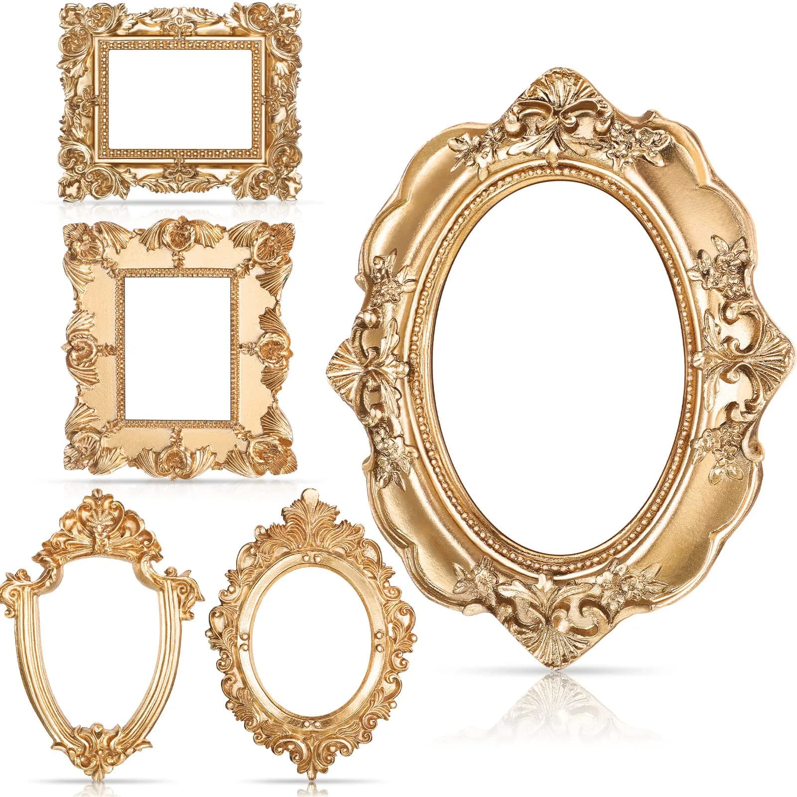 Yalikop Vintage Ornate Resin Picture Frames Set of 5 | 12.5cm x 10.16cm (4.92 x 4 in) Gold White Silver — Gold