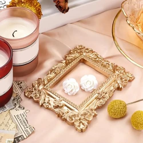 Yalikop Mini Vintage Gold Resin Picture Frames 5 Pcs (12.5 x 10.16 cm / 4.92 x 4 in) | Ornate Floral Carvings for DIY Craft Embellishments thumbnail 2