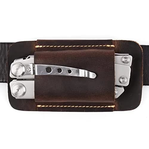 Topstache Handmade Leather Multitool Sheath for Belt, Horizontal Carry EDC Pocket Organizer for Men, Size M, Dark Brown | 12 cm (4.75") x 6.3 cm (2.5") thumbnail 1