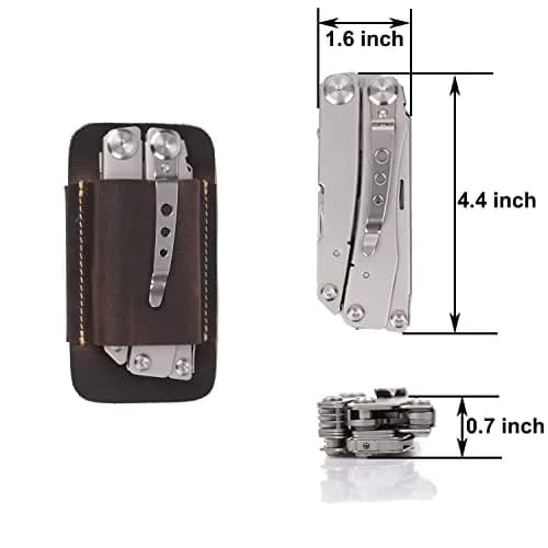 Topstache Handmade Leather Multitool Sheath for Belt, Horizontal Carry EDC Pocket Organizer for Men, Size M, Dark Brown | 12 cm (4.75") x 6.3 cm (2.5") thumbnail 5