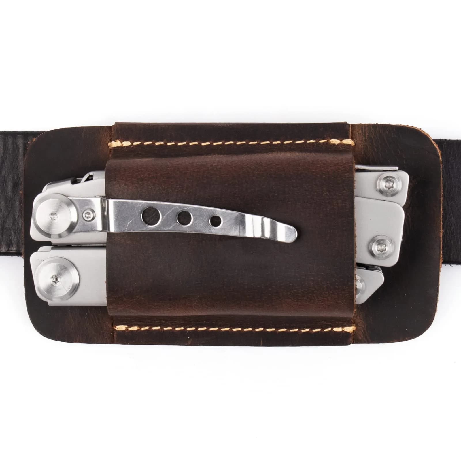 Topstache Handmade Leather Knife Sheath for Belt, Horizontal Carry EDC Pocket Organizer for Men, Size S, Black | Fits 2" Belts — Darkbrown 01 / Medium