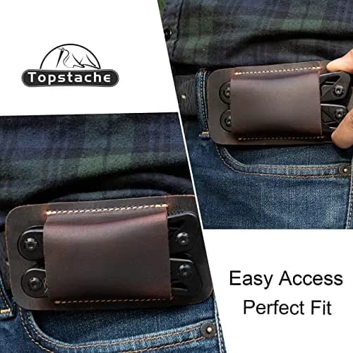 Topstache Handmade Leather Multitool Sheath for Belt, Horizontal Carry EDC Pocket Organizer for Men, Size M, Dark Brown | 12 cm (4.75") x 6.3 cm (2.5") thumbnail 8