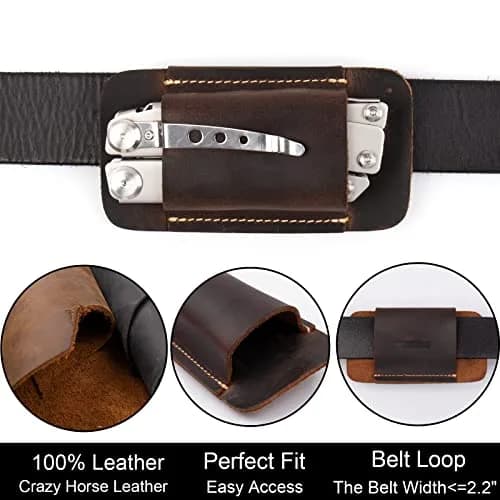Topstache Handmade Leather Multitool Sheath for Belt, Horizontal Carry EDC Pocket Organizer for Men, Size M, Dark Brown | 12 cm (4.75") x 6.3 cm (2.5") thumbnail 4