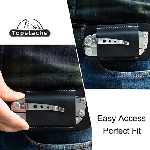 topstache Leather Sheath for Men | Handmade Multitool Holster, Horizontal Carry, Size M, Black thumbnail 8