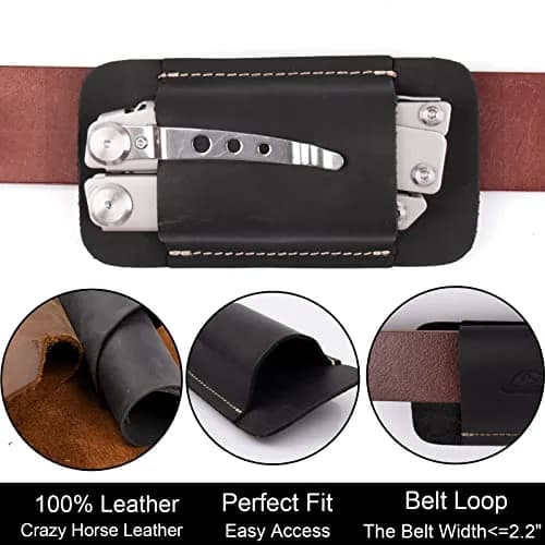 topstache Leather Sheath for Men | Handmade Multitool Holster, Horizontal Carry, Size M, Black thumbnail 4