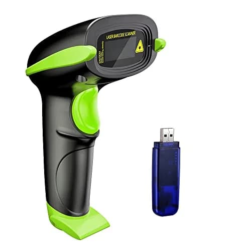 NADAMOO Wireless Barcode Scanner 328ft Transmission Distance, 1D Laser Automatic Barcode Reader with USB Receiver (Green, 1-Pack) thumbnail 1