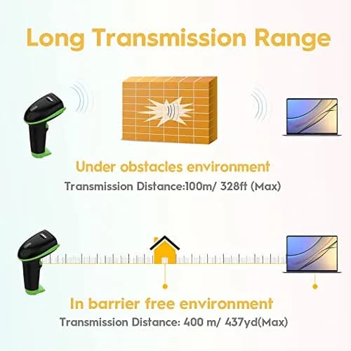 NADAMOO Wireless Barcode Scanner 328ft Transmission Distance, 1D Laser Automatic Barcode Reader with USB Receiver (Green, 1-Pack) thumbnail 3