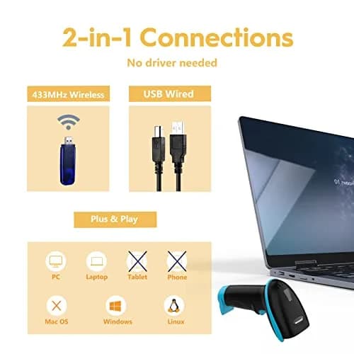 NADAMOO Wireless Barcode Scanner 100m Indoor | 2600mAh Battery, 30-Day Use, Blue thumbnail 2