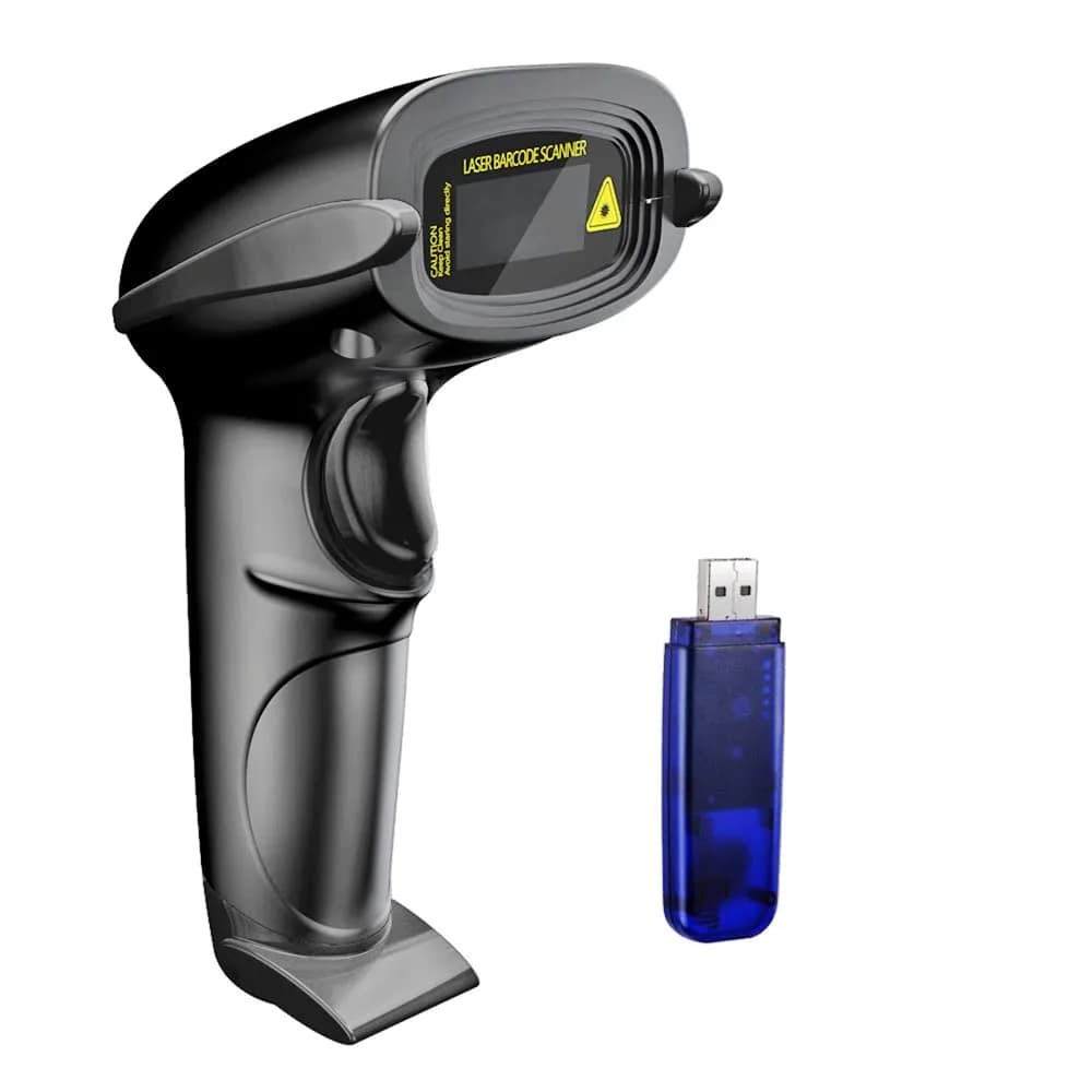 NADAMOO Wireless Barcode Scanner 328ft Transmission Distance | 1D Laser Automatic Barcode Reader with USB Receiver