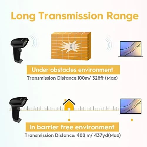 NADAMOO Wireless Barcode Scanner 328ft Transmission Distance | 1D Laser Automatic Barcode Reader with USB Receiver thumbnail 3
