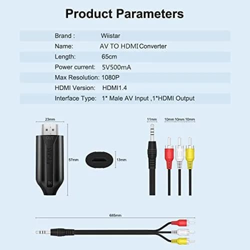 HDSUNWSTD Composite AV to HDMI Cable Adapter 1080P | Converts RCA to HDMI for TV/PC/PS3 thumbnail 6