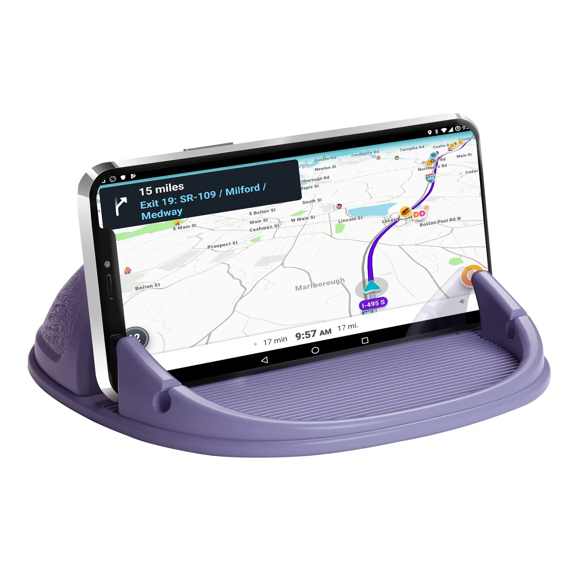 Loncaster Red Silicone Car Phone Holder Mat 12.7cm (5 inch) | Grips Phones Securely on Dashboard — Purple