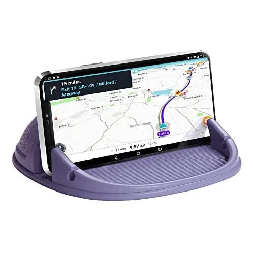 Loncaster Purple Silicone Car Phone Holder Mat | Slip-Free Dashboard Mount for Smartphones & GPS Devices (12.5cm x 12.5cm) thumbnail 1