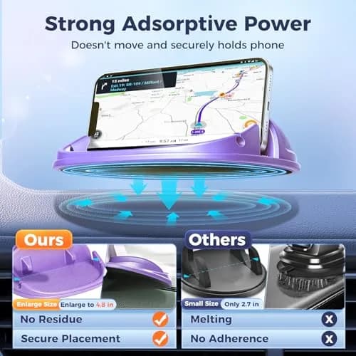 Loncaster Purple Silicone Car Phone Holder Mat | Slip-Free Dashboard Mount for Smartphones & GPS Devices (12.5cm x 12.5cm) thumbnail 2