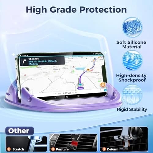 Loncaster Purple Silicone Car Phone Holder Mat | Slip-Free Dashboard Mount for Smartphones & GPS Devices (12.5cm x 12.5cm) thumbnail 3