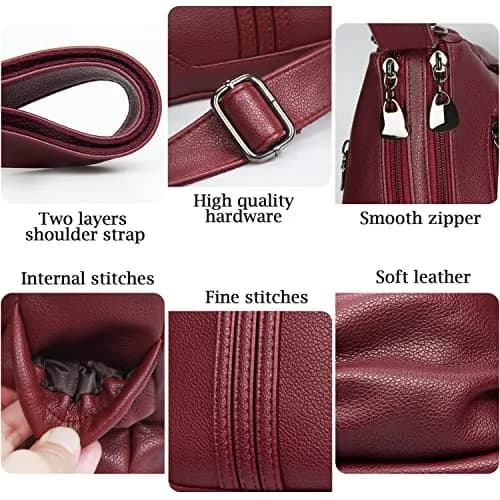 VOLGANIK ROCK Women Soft PU Leather Shoulder Handbag Multi Pocket Crossbody Bag Medium Roomy Red thumbnail 5